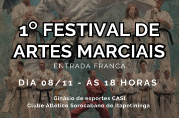 Itapetininga realiza o 1º Festival de Artes Marciais no Ginásio de Esportes do CASI no próximo dia 08 de novembro