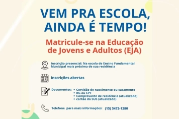 Itapetininga abre inscrições para Educação de Jovens e Adultos (EJA)