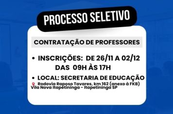 Processo seletivo simplificado para contratação de professores em Itapetininga