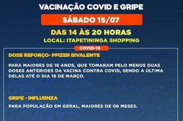 Itapetininga realiza mutirão de vacinação contra a Covid e Gripe no Shopping neste sábado, 15 de julho