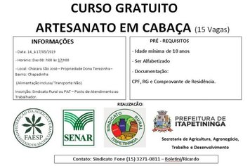 Parceria entre Prefeitura de Itapetininga, Faesp, Senar e Sindicato Rural oferece Curso Gratuito de Artesanato em Cabaça