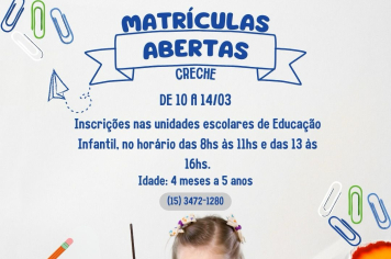 Secretaria de Educação abre inscrições para matrículas em creches e EMEIs do sistema municipal de ensino