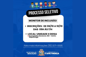 Prefeitura de Itapetininga abre chamamento para monitores do PIME