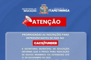 Prorrogadas as inscrições para representantes de pais no CACS/FUNDEB
