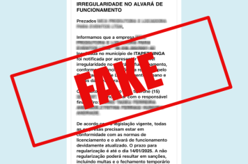 PREFEITURA DE ITAPETININGA ALERTA SOBRE GOLPE DE IRREGULARIDADE EM ALVARÁ DE FUNCIONAMENTO