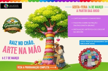 “Joias do Gramadinho” realiza ação cultural “Raiz no Chão, Arte na Mão” com inauguração do “Crochê na Árvore” na praça central do Distrito