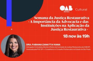 Núcleo de Justiça Restaurativa e OAB realizam palestra da Semana da Justiça Restaurativa nesta segunda (18)