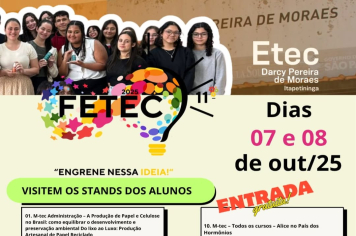 Etec Darcy Pereira de Moraes realiza 11ª FETEC em Itapetininga