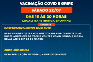 Itapetininga realiza mutirão de vacinação contra a Covid e Gripe no Shopping neste sábado, 22 de julho