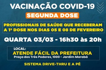 Calendário para 2ª dose a profissionais de saúde da vacina contra Covid-19