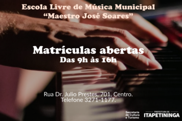 Inscrições para Escola Livre de Música em Itapetininga