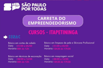 Inscrições abertas para os Cursos da Ação SP Por Todas em Itapetininga