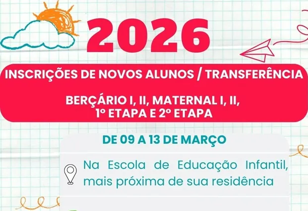 Inscrições de novos alunos e transferências do sistema municipal de ensino em Itapetininga estarão abertas de 9 a 13 de março
