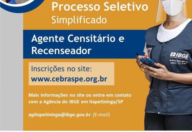 IBGE abre 150 vagas em Itapetininga para processo seletivo do Censo Demográfico 2021