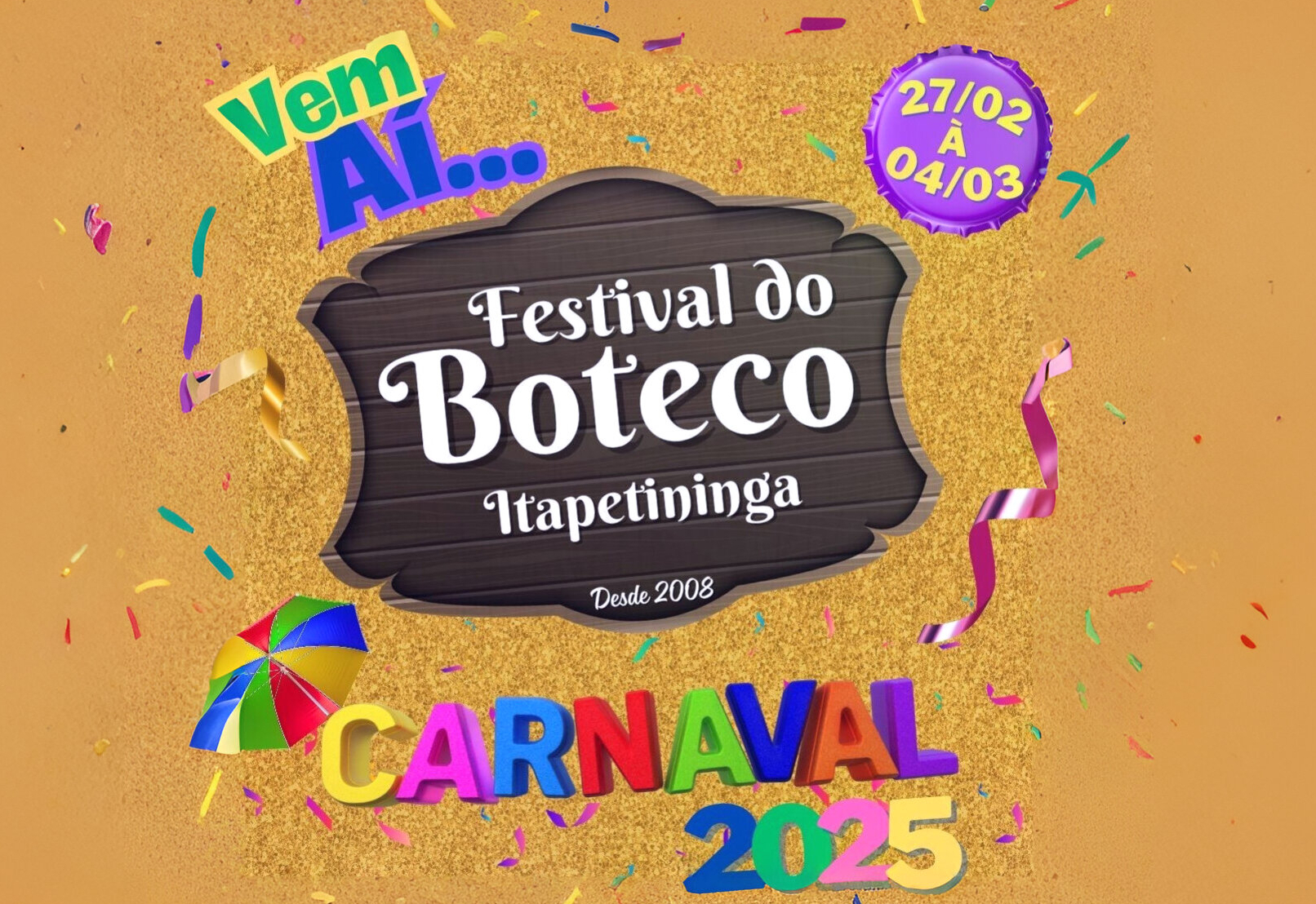 Carnaval 2025 de Itapetininga abre com o Festival do Boteco na quinta (27) no Largo dos Amores