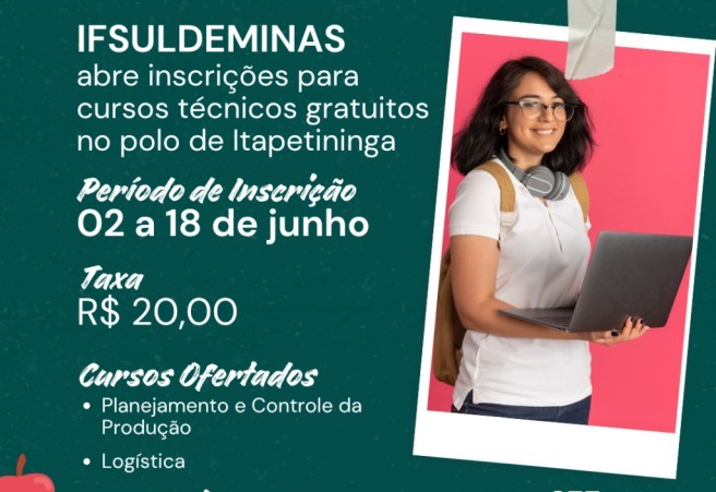 IFSULDEMINAS tem inscrições abertas para cursos técnicos gratuitos no polo de Itapetininga até esta quarta, dia 18