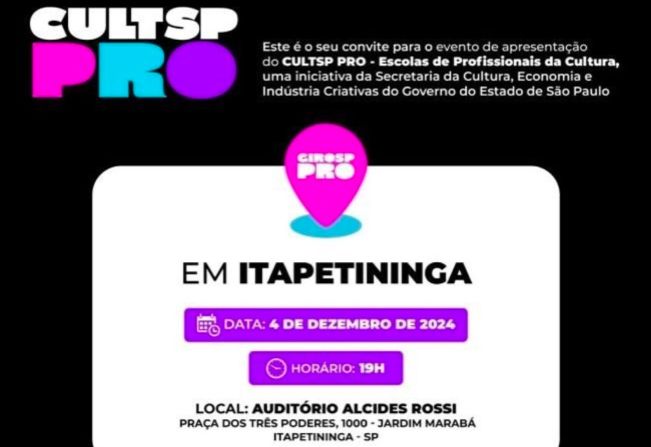 Itapetininga vai receber GIRO PRO do CULTSP PRO - Escolas de Profissionais da Cultura