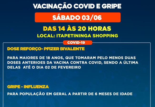 Itapetininga realiza mutirão de vacinação contra a Covid e Gripe no Shopping neste sábado, 03 de junho