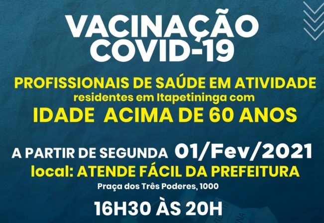 Vacinação contra Covid-19 para profissionais de saúde em atividade, acima de 60 anos