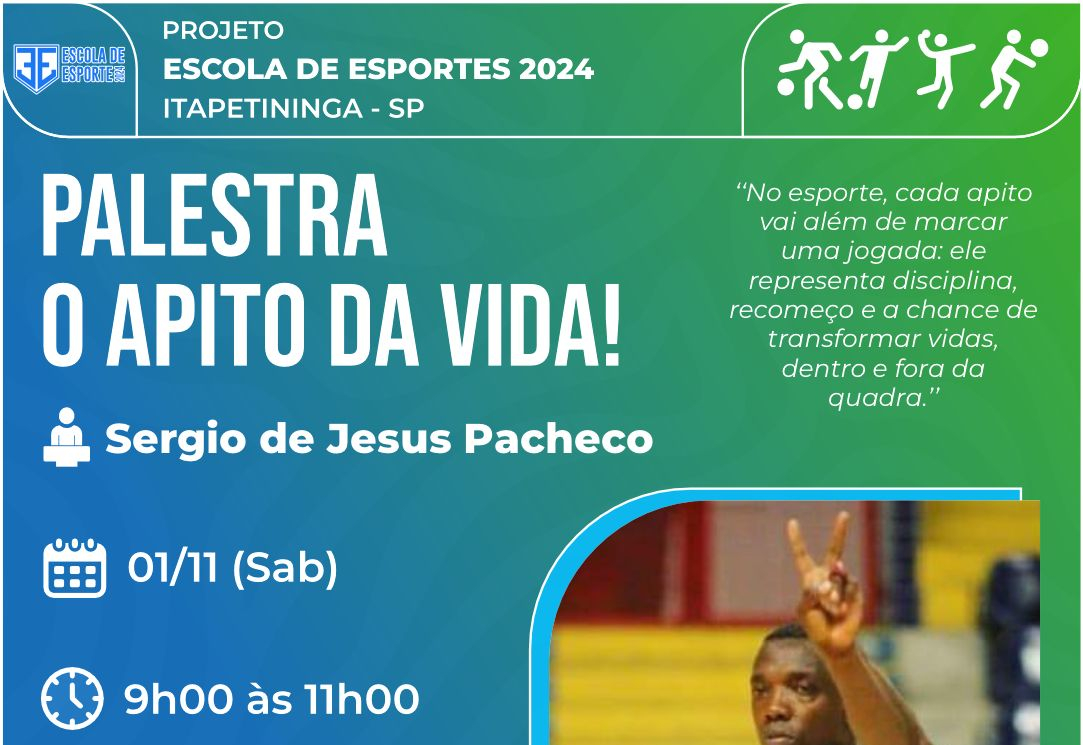 Itapetininga recebe o ex-jogador de basquete e árbitro internacional da modalidade Sergio de Jesus Pacheco para a palestra “O Apito da Vida”