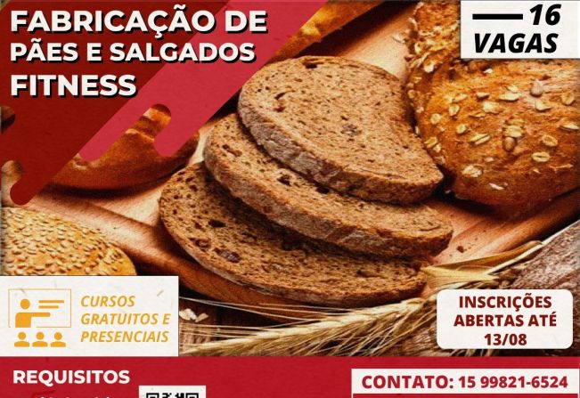 Itapetininga tem inscrições abertas para curso gratuito de Fabricação de Pães e Salgados Fitness