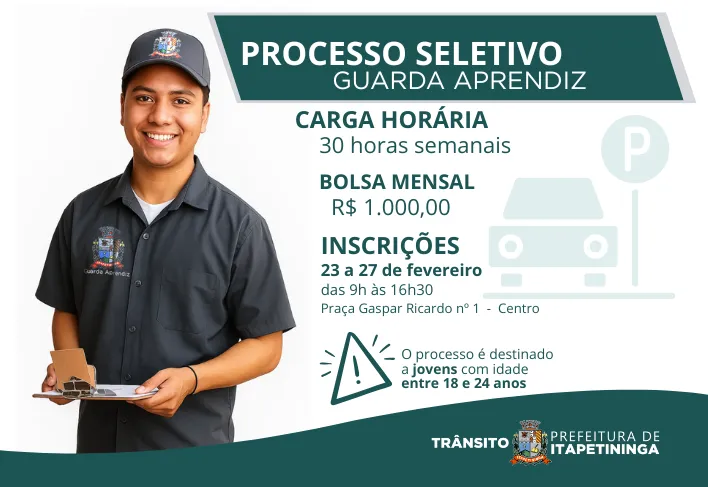 Prefeitura abre inscrições para Processo Seletivo de Guarda Aprendiz