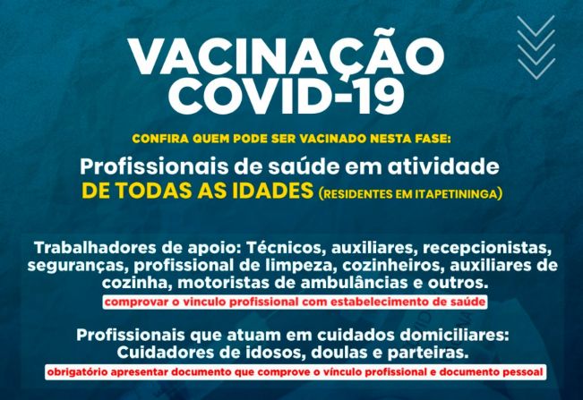 Prefeitura de Itapetininga divulga novos grupos para vacinação contra Covid-19