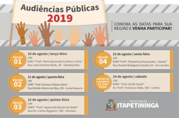 Audiências Públicas Municipais continuam nesta quarta-feira (21), em Itapetininga