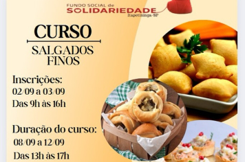 Fundo Social de Solidariedade abre inscrições para curso gratuito de salgados finos