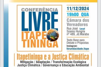 1ª Conferência de Meio Ambiente será realizada nesta quarta-feira, 11, em Itapetininga