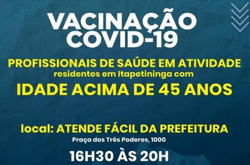 Itapetininga amplia vacinação contra Covid-19 para profissionais de saúde acima de 45 anos