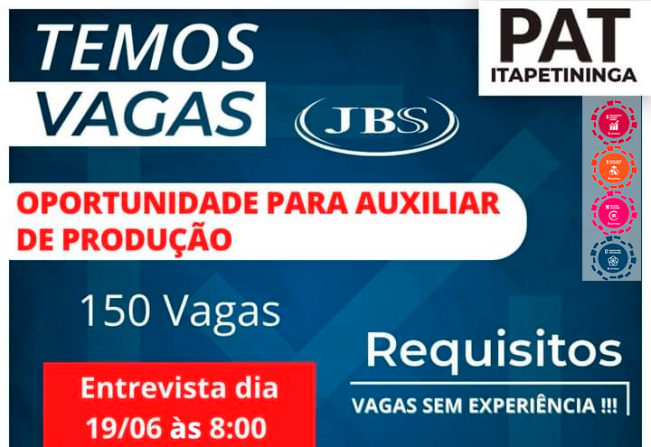 PAT de Itapetininga seleciona 150 pessoas para auxiliar de produção sem experiência para empresa da cidade