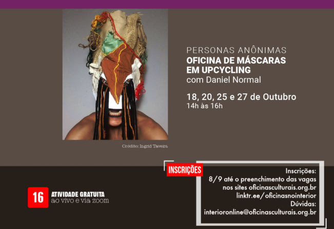 Oficina: “Personas Anônimas” (Oficina de Máscaras em Upcycling) está com inscrições abertas em Itapetininga