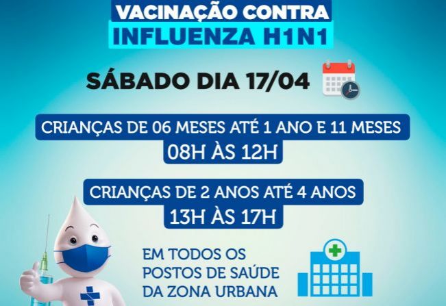 Atenção ao calendário para vacinação contra a gripe H1N1 para crianças de 6 meses a 4 anos